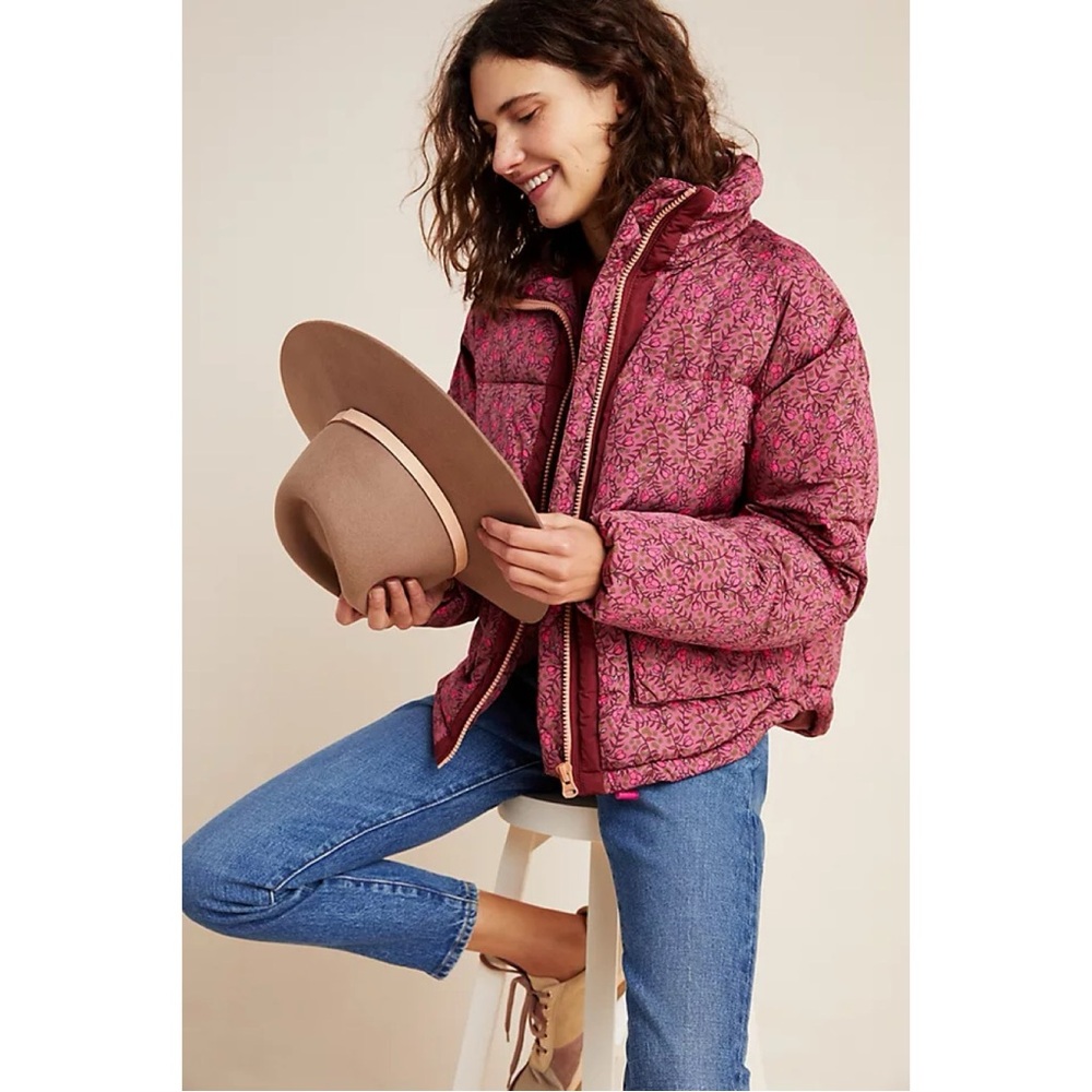 Anthropologie Numph Lillie Puffer Jacket XL Pink Floral Quilted - Picture 2 of 15